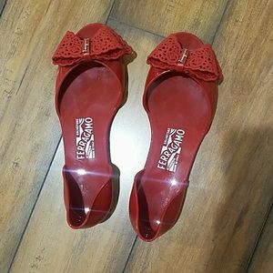 Salvatore Ferragamo red ballet flats jelly